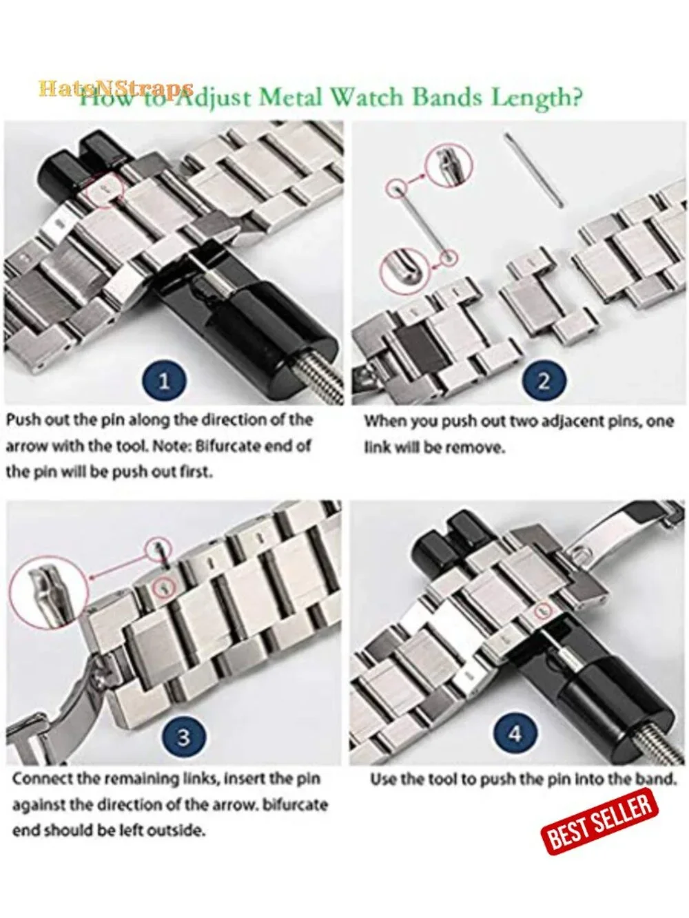Metal Watch Band Link Removal Kit with Extra Pins and Spring Bar Tool